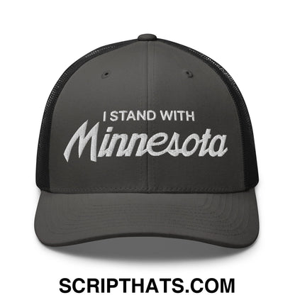 I Stand With Minnesota Embroidered Mesh Trucker Hat Charcoal Black