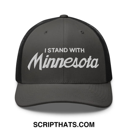 I Stand With Minnesota Embroidered Mesh Trucker Hat Charcoal Black