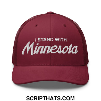 I Stand With Minnesota Embroidered Mesh Trucker Hat Cranberry