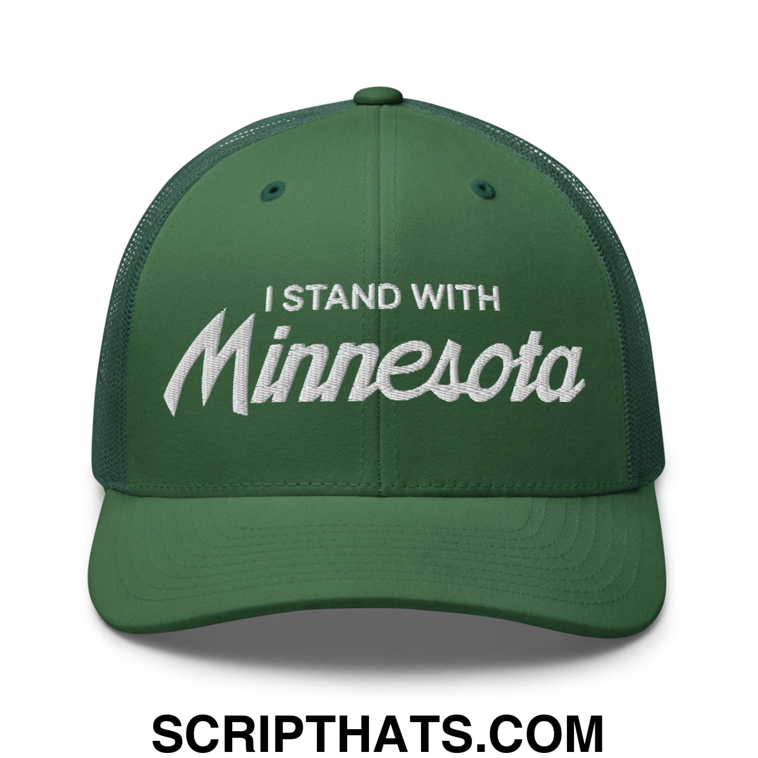 I Stand With Minnesota Embroidered Mesh Trucker Hat Evergreen