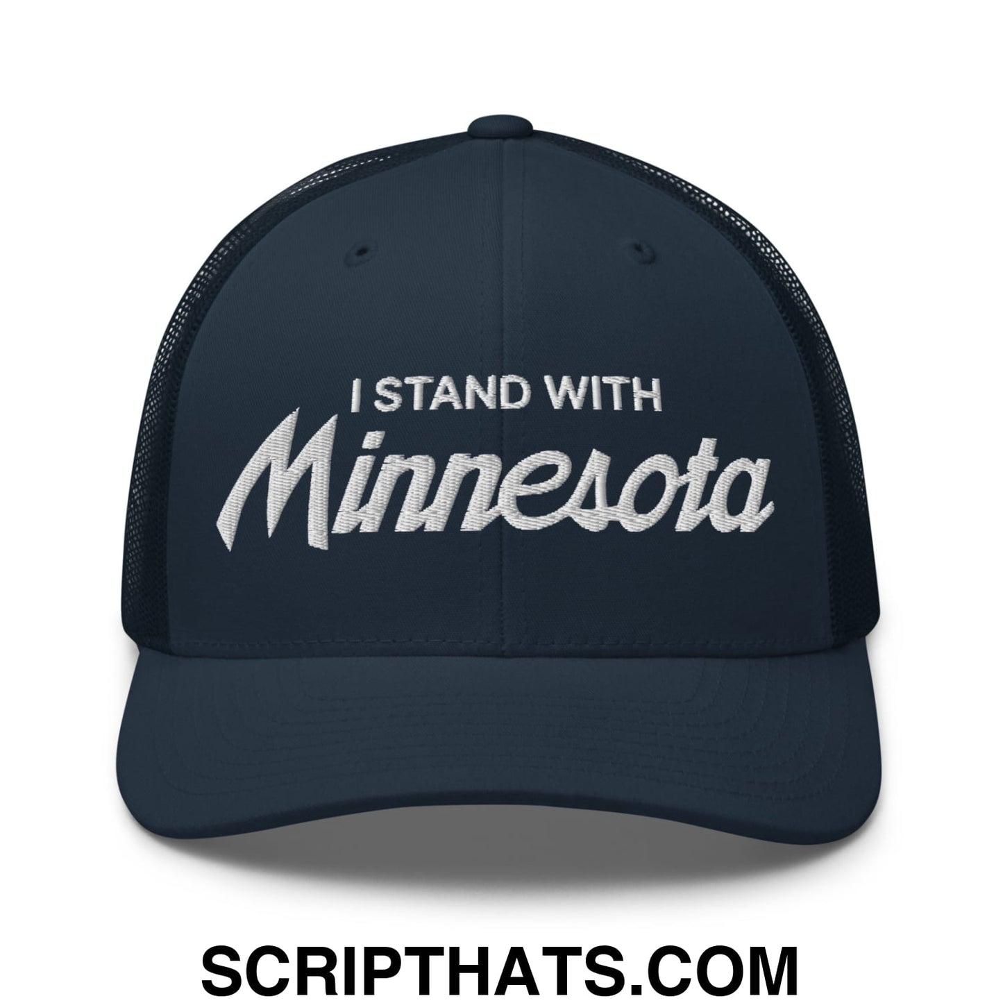 I Stand With Minnesota Embroidered Mesh Trucker Hat Navy
