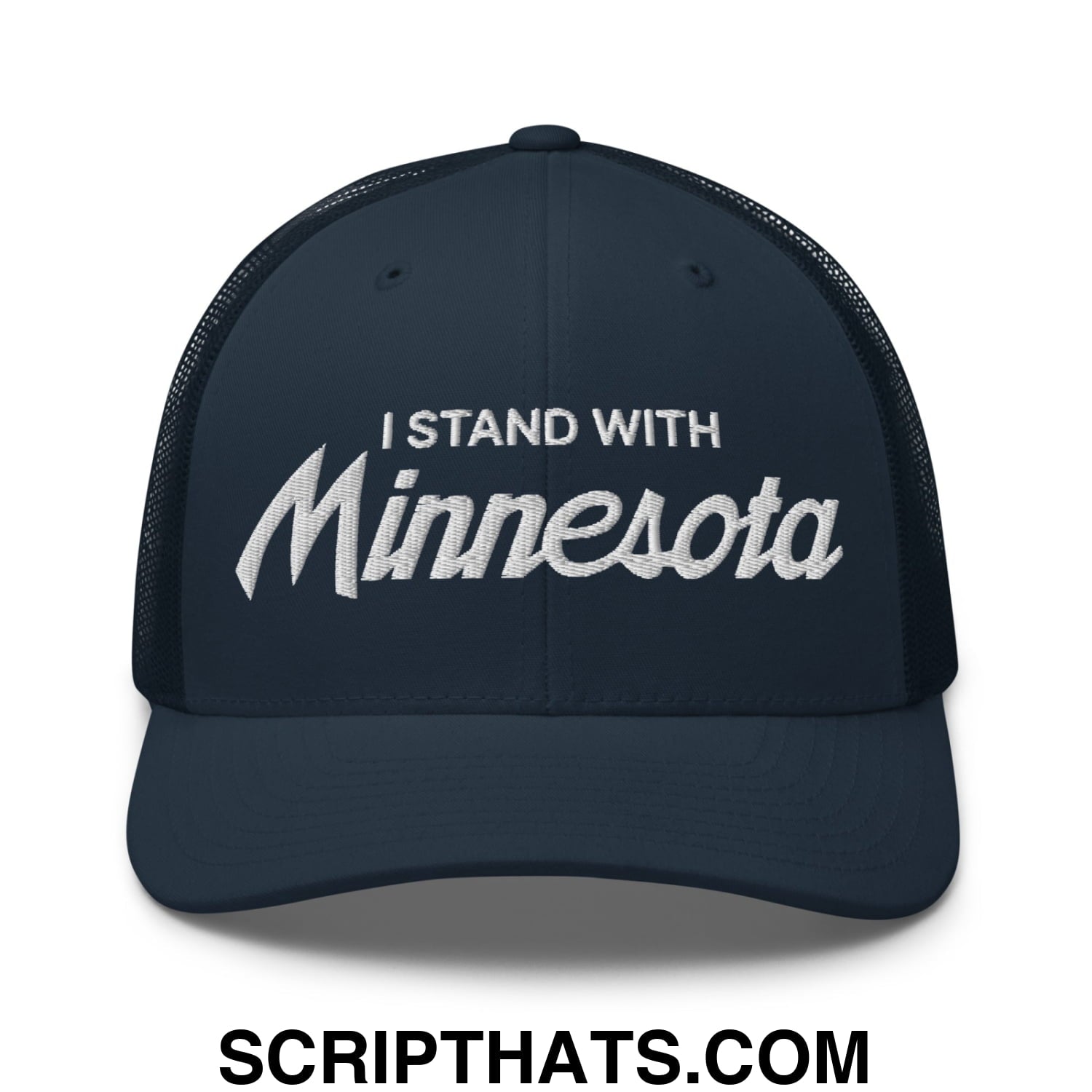 I Stand With Minnesota Embroidered Mesh Trucker Hat Navy