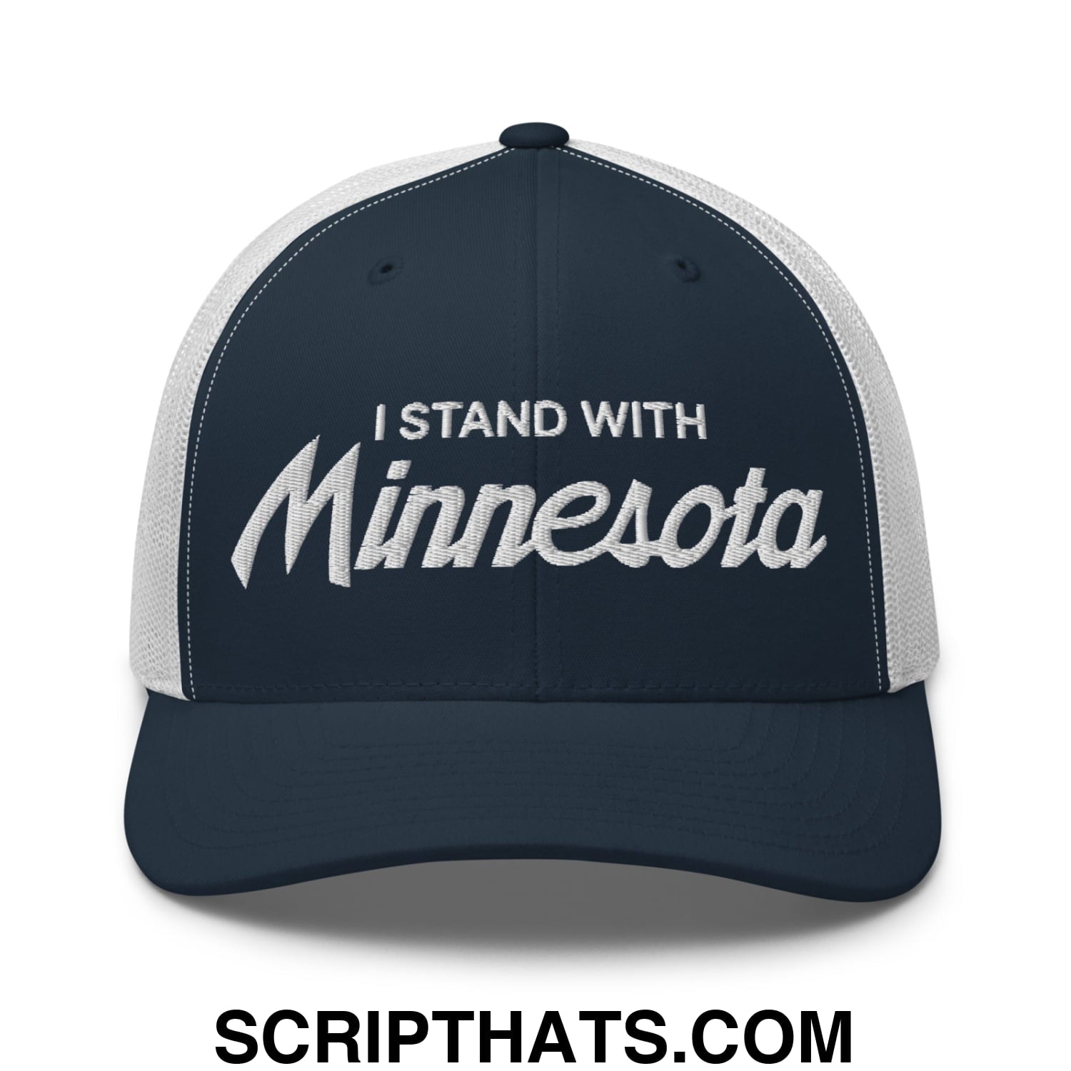I Stand With Minnesota Embroidered Mesh Trucker Hat Navy White