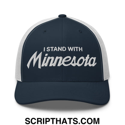 I Stand With Minnesota Embroidered Mesh Trucker Hat Navy White