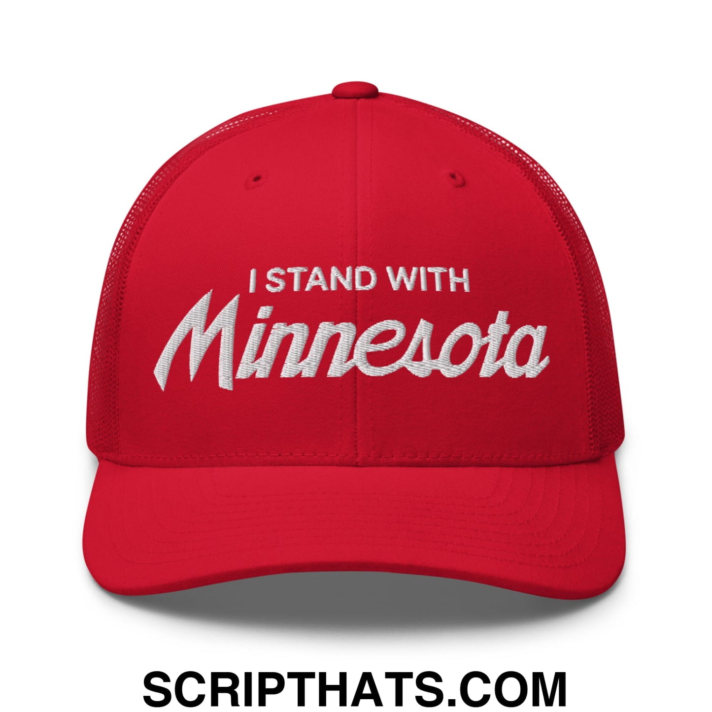 I Stand With Minnesota Embroidered Mesh Trucker Hat Red