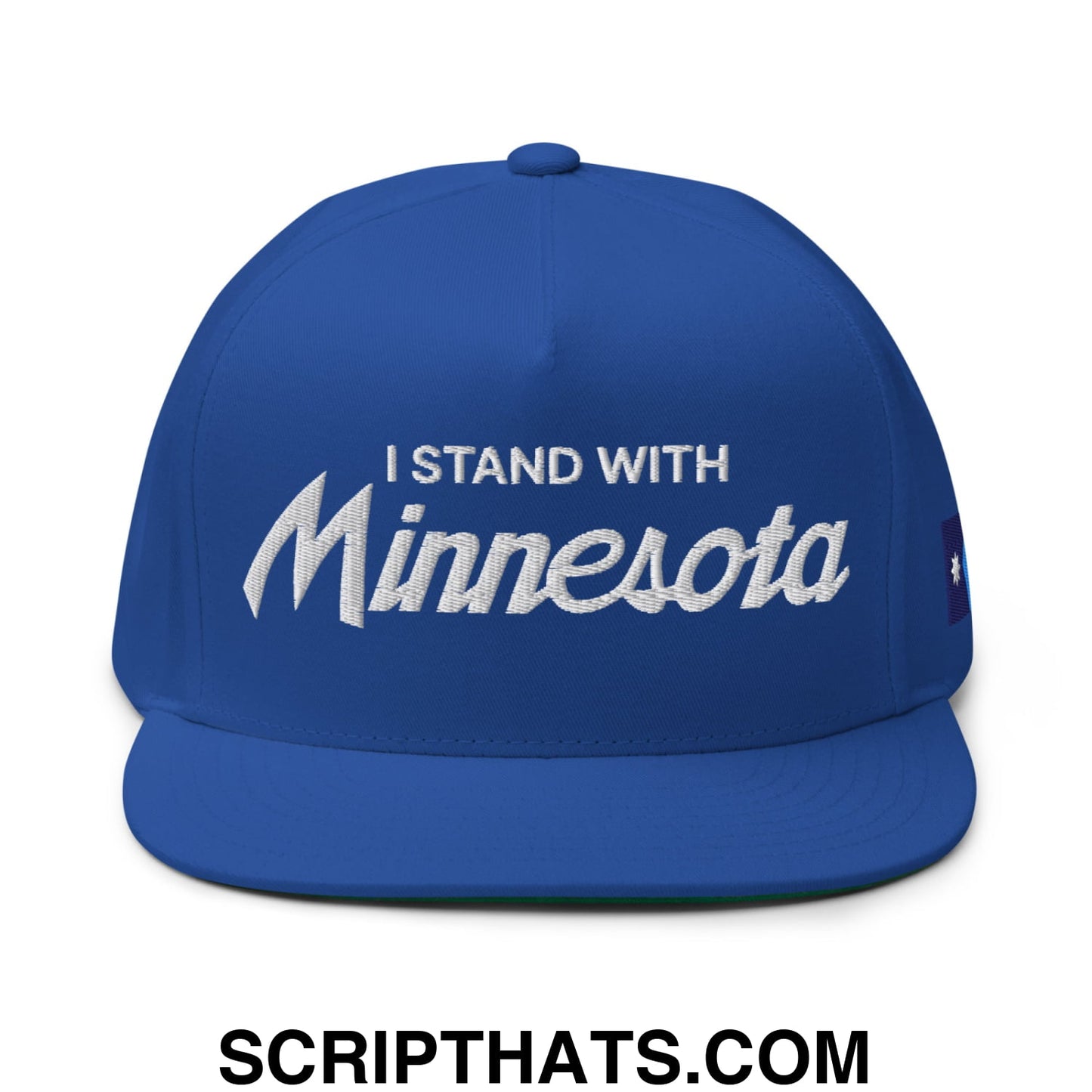 I Stand With Minnesota Flag Embroidered Flat Bill Brim 5 Panel Snapback Hat Royal Blue
