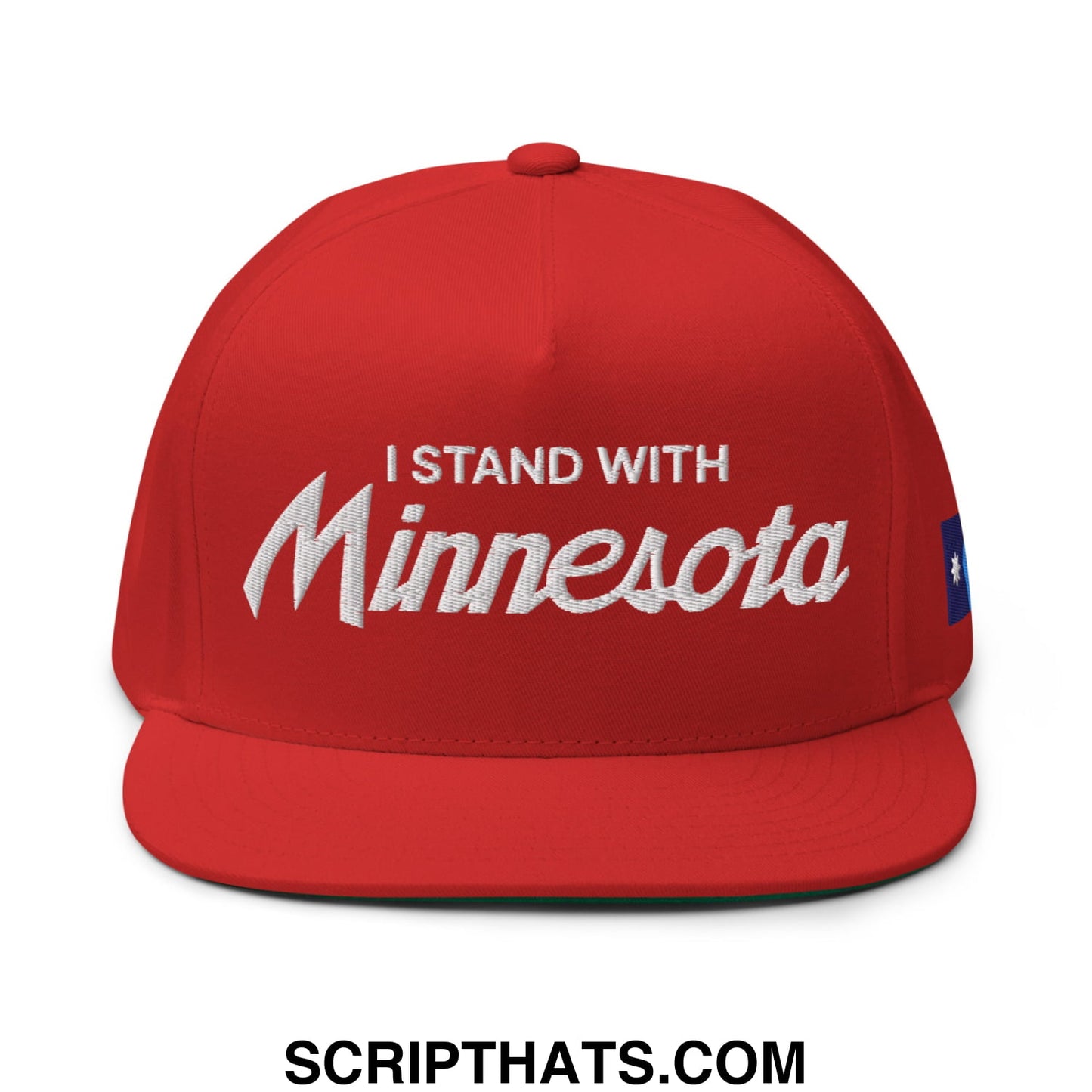 I Stand With Minnesota Flag Embroidered Flat Bill Brim 5 Panel Snapback Hat Red