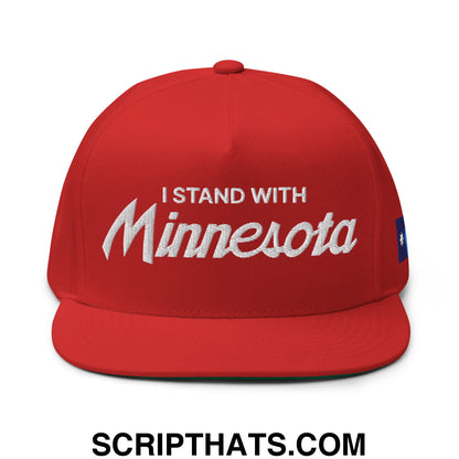 I Stand With Minnesota Flag Embroidered Flat Bill Brim 5 Panel Snapback Hat Red