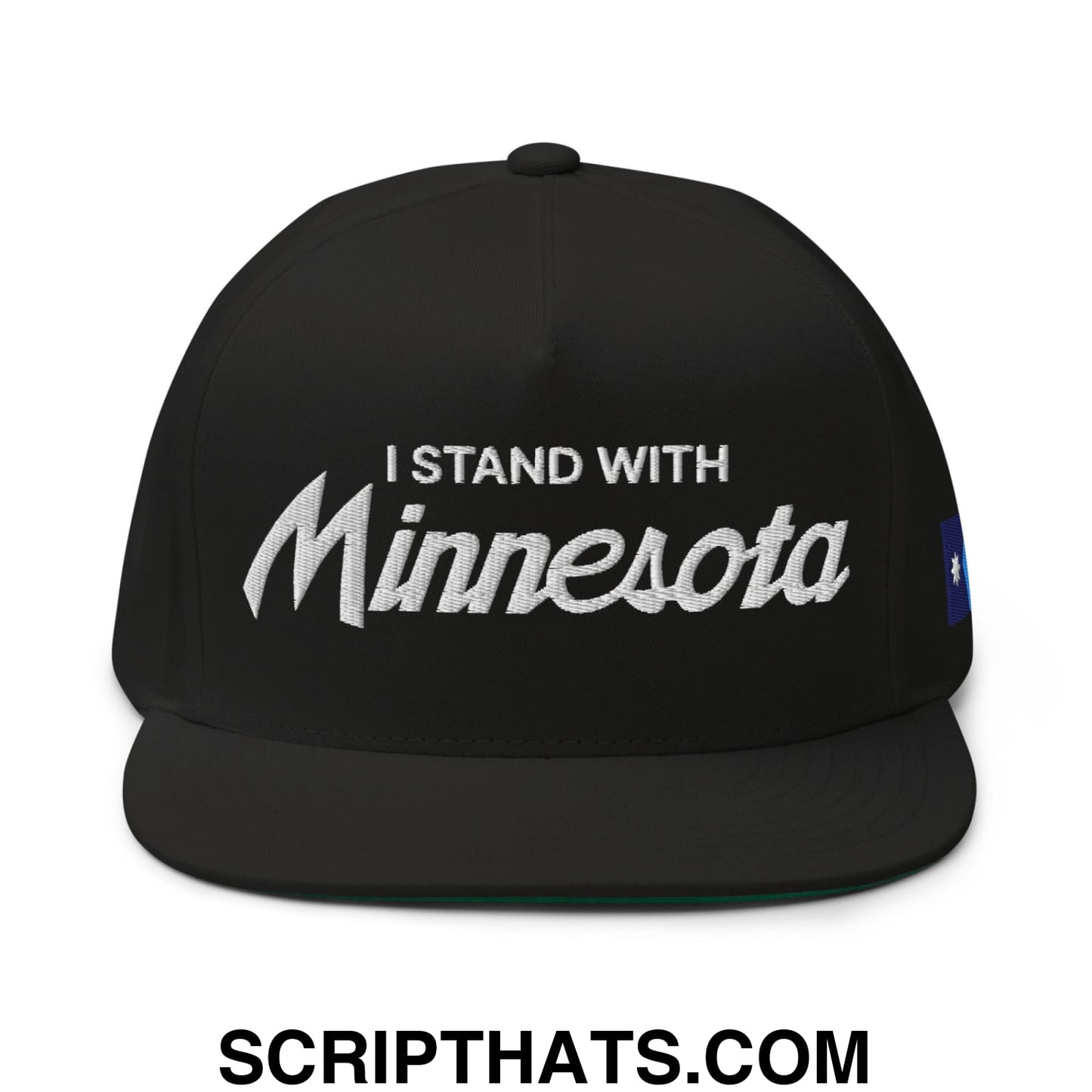 I Stand With Minnesota Flag Embroidered Flat Bill Brim 5 Panel Snapback Hat Black