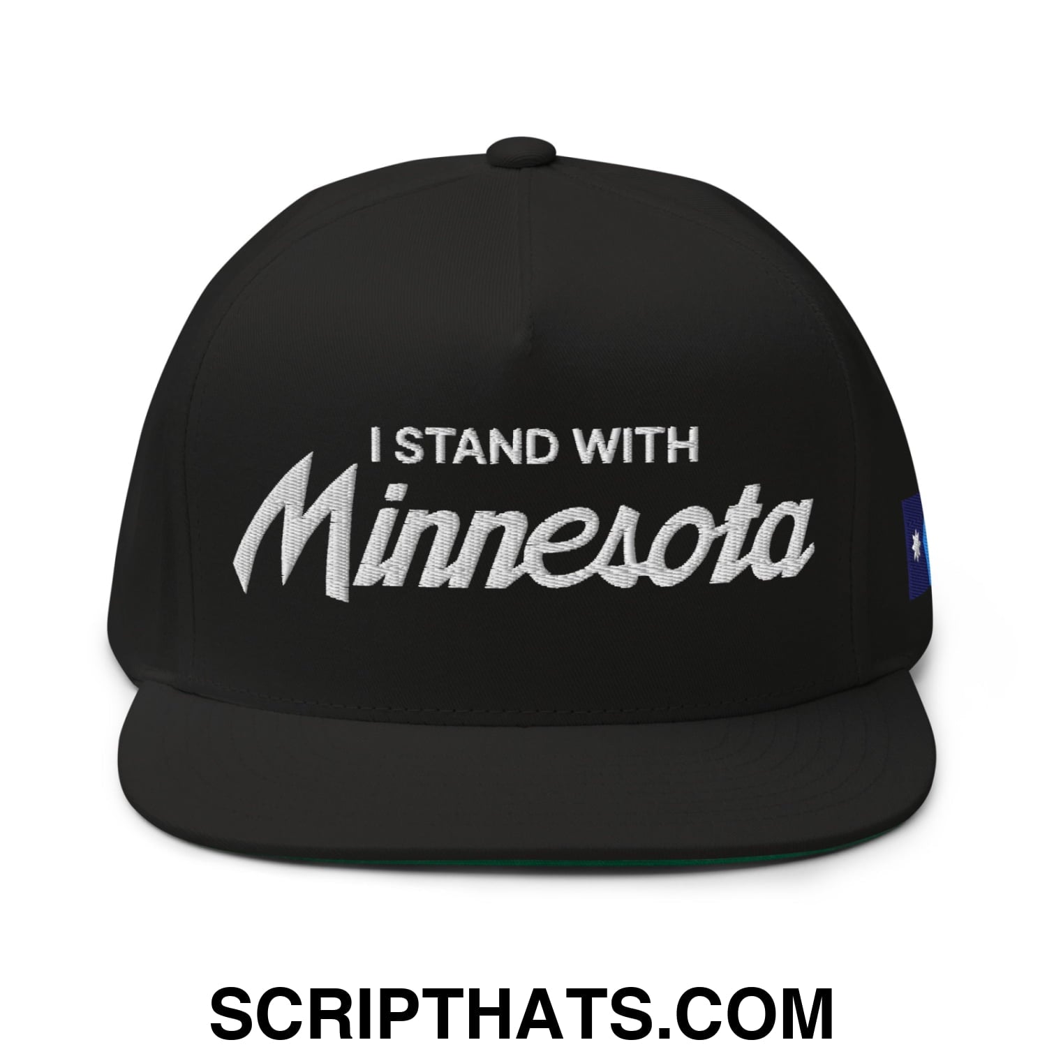 I Stand With Minnesota Flag Embroidered Flat Bill Brim 5 Panel Snapback Hat Black