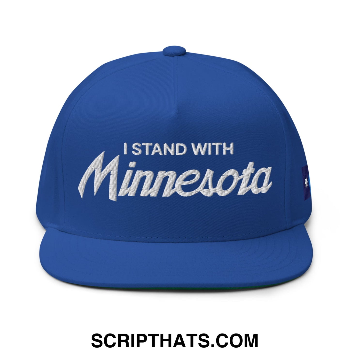 I Stand With Minnesota Flag Embroidered Flat Bill Brim 5 Panel Snapback Hat Royal Blue