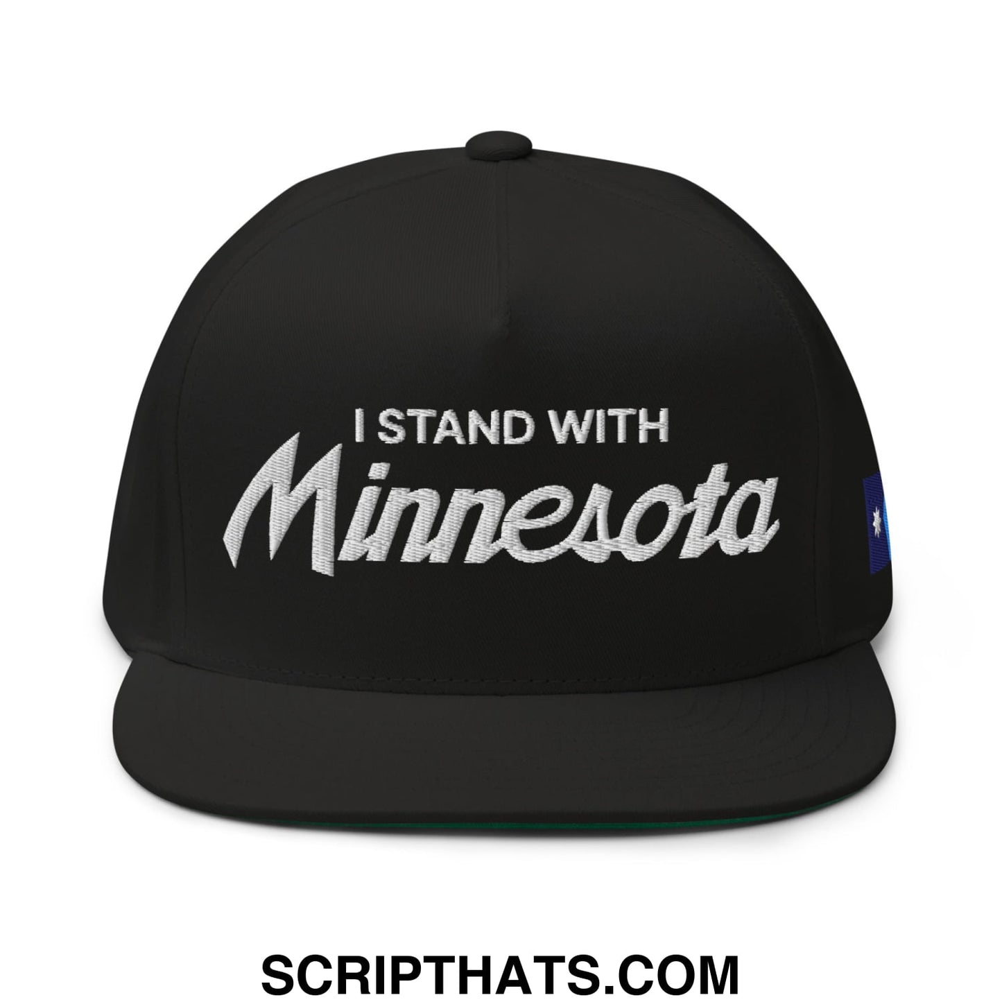 I Stand With Minnesota Flag Embroidered Flat Bill Brim 5 Panel Snapback Hat Black