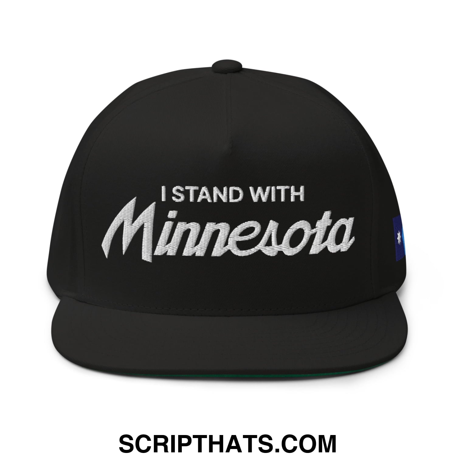 I Stand With Minnesota Flag Embroidered Flat Bill Brim 5 Panel Snapback Hat Black
