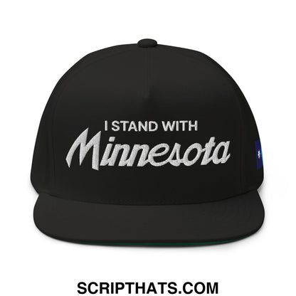 I Stand With Minnesota Flag Embroidered Flat Bill Brim 5 Panel Snapback Hat Black