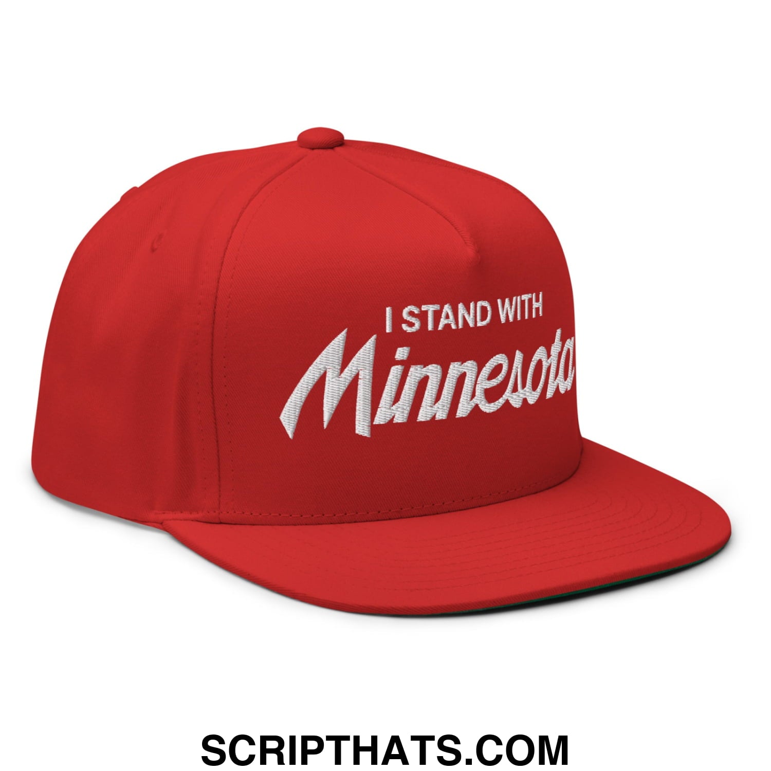 I Stand With Minnesota Flag Embroidered Flat Bill Brim 5 Panel Snapback Hat Red
