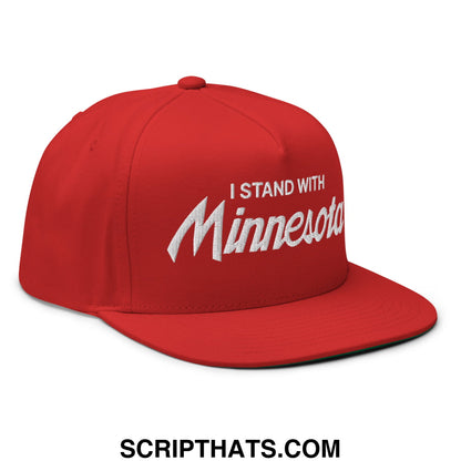 I Stand With Minnesota Flag Embroidered Flat Bill Brim 5 Panel Snapback Hat Red