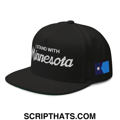 I Stand With Minnesota Flag Embroidered Flat Bill Brim 5 Panel Snapback Hat Black