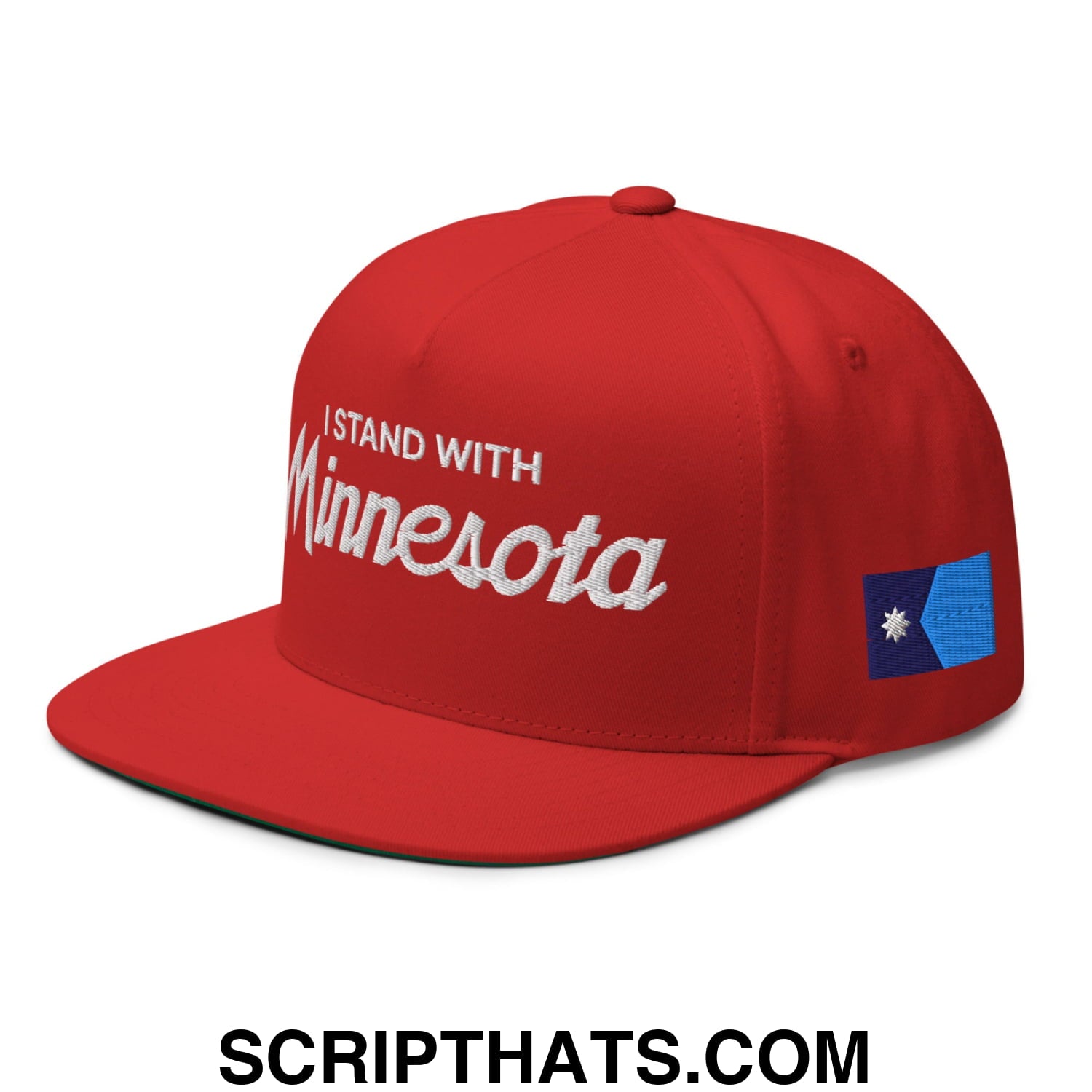 I Stand With Minnesota Flag Embroidered Flat Bill Brim 5 Panel Snapback Hat Red