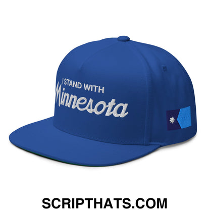 I Stand With Minnesota Flag Embroidered Flat Bill Brim 5 Panel Snapback Hat Royal Blue