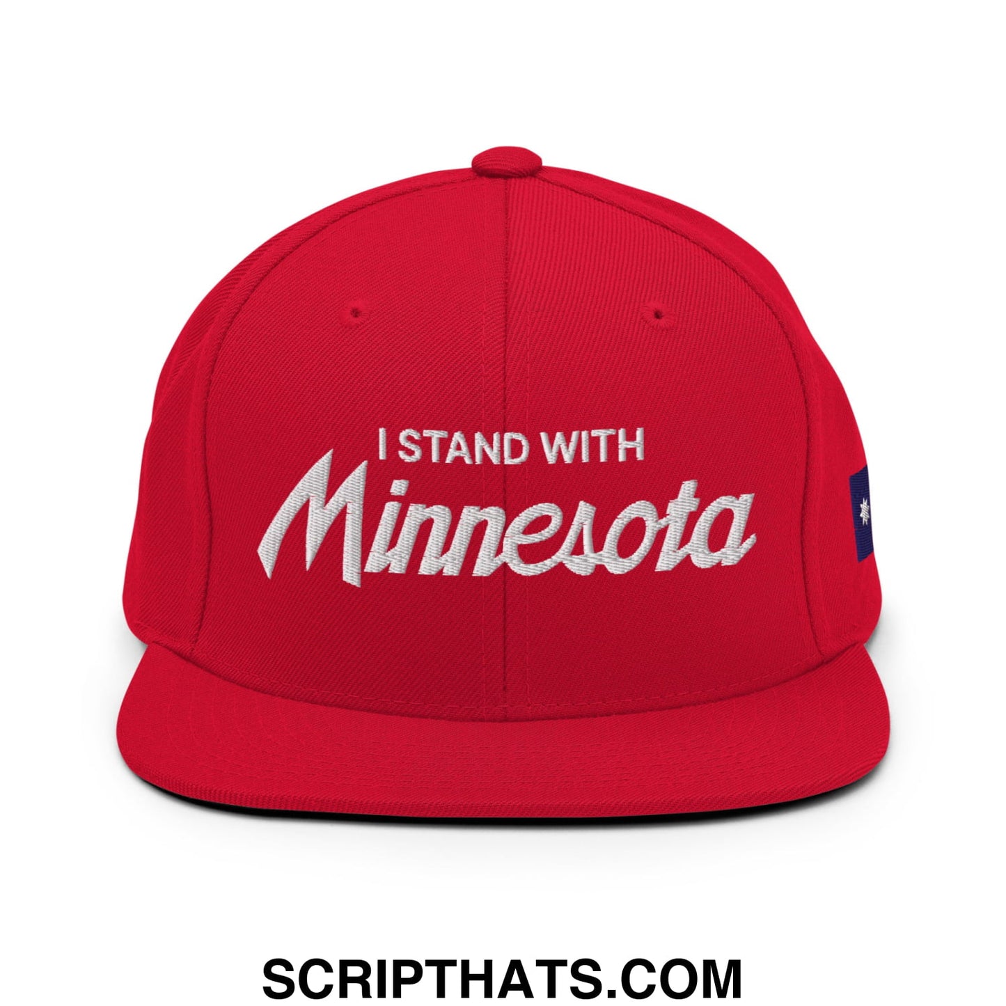I Stand With Minnesota Flag Embroidered Flat Bill Brim Snapback Hat Red
