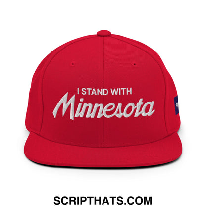 I Stand With Minnesota Flag Embroidered Flat Bill Brim Snapback Hat Red