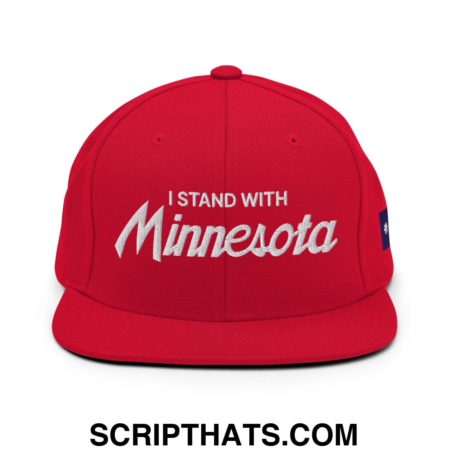 I Stand With Minnesota Flag Embroidered Flat Bill Brim Snapback Hat Red