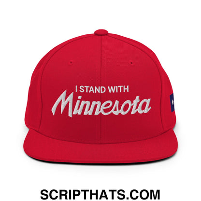 I Stand With Minnesota Flag Embroidered Flat Bill Brim Snapback Hat Red