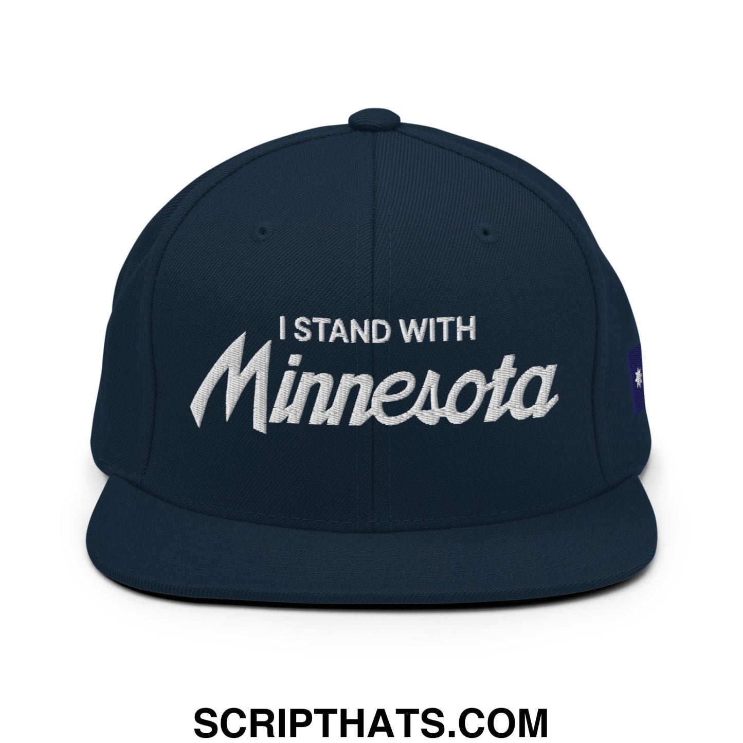 I Stand With Minnesota Flag Embroidered Flat Bill Brim Snapback Hat Dark Navy