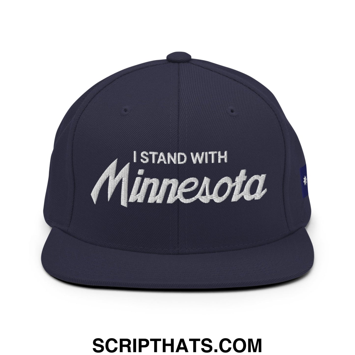 I Stand With Minnesota Flag Embroidered Flat Bill Brim Snapback Hat Navy