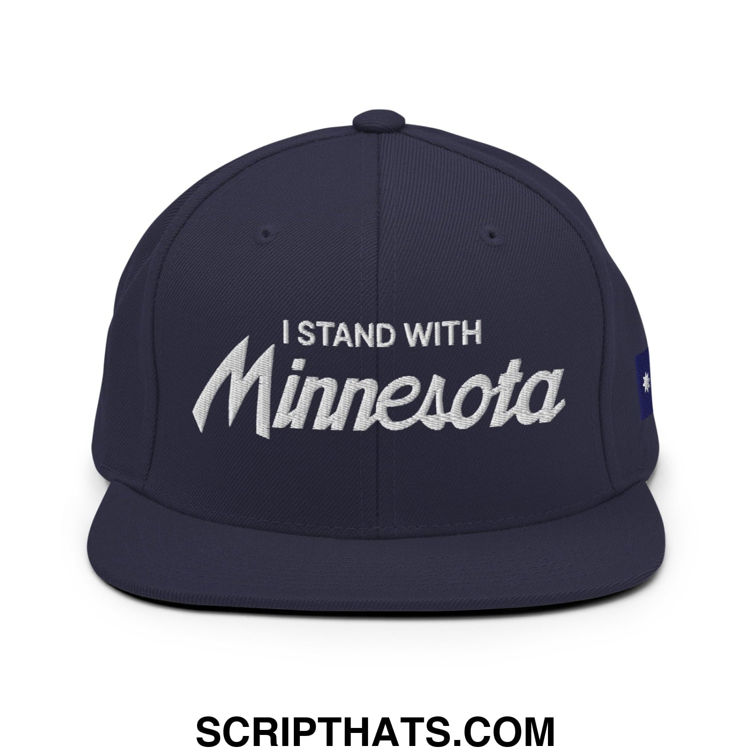 I Stand With Minnesota Flag Embroidered Flat Bill Brim Snapback Hat Navy