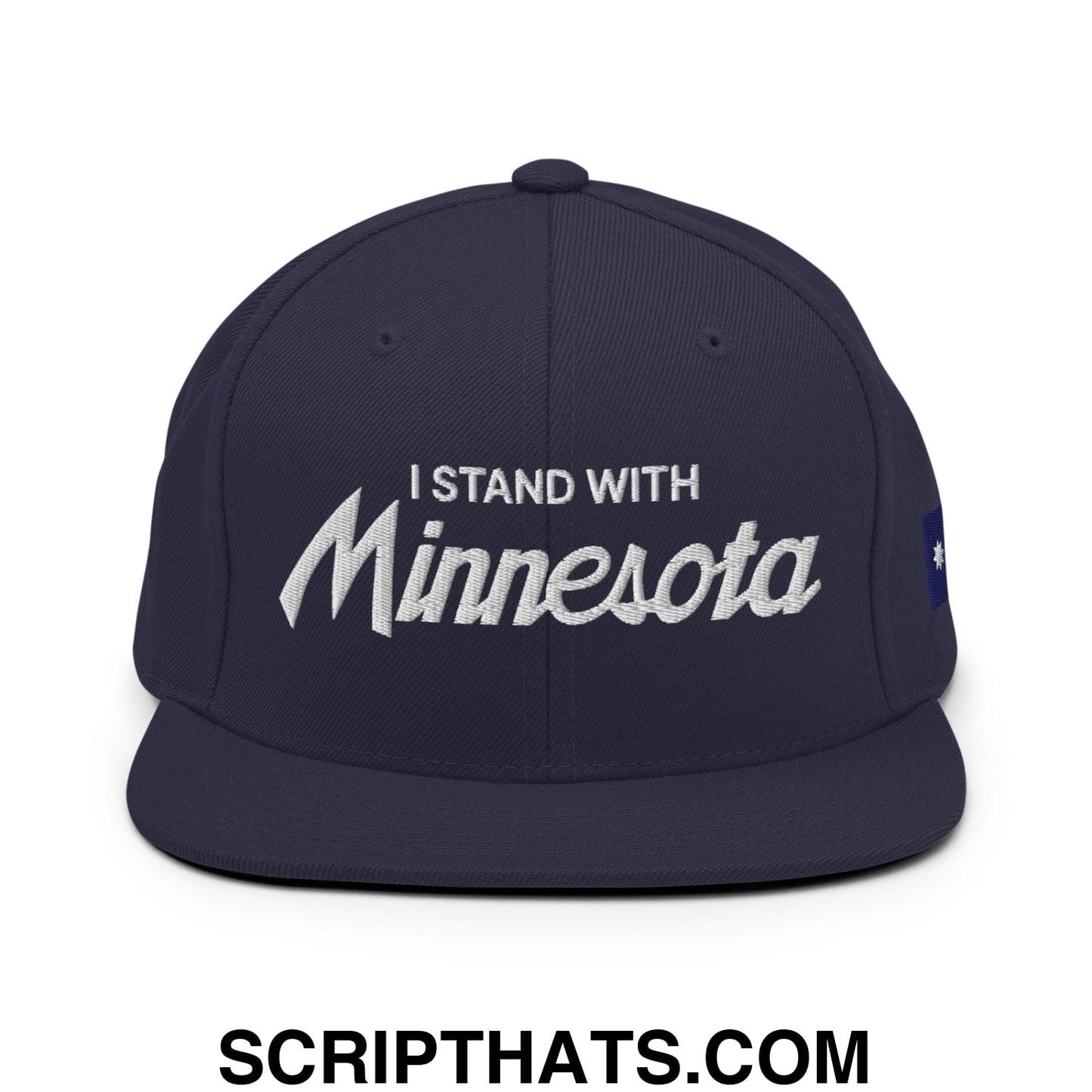 I Stand With Minnesota Flag Embroidered Flat Bill Brim Snapback Hat Navy