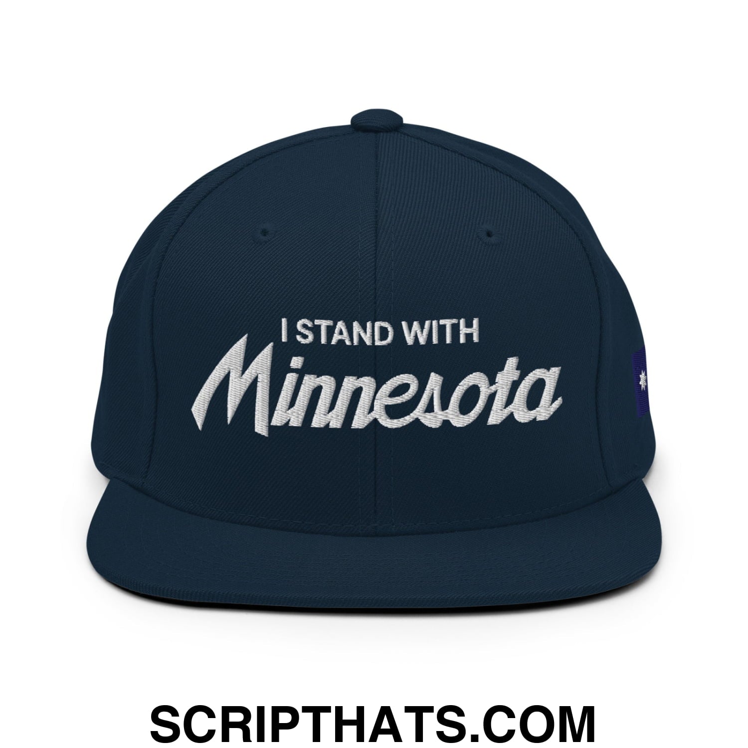 I Stand With Minnesota Flag Embroidered Flat Bill Brim Snapback Hat Dark Navy