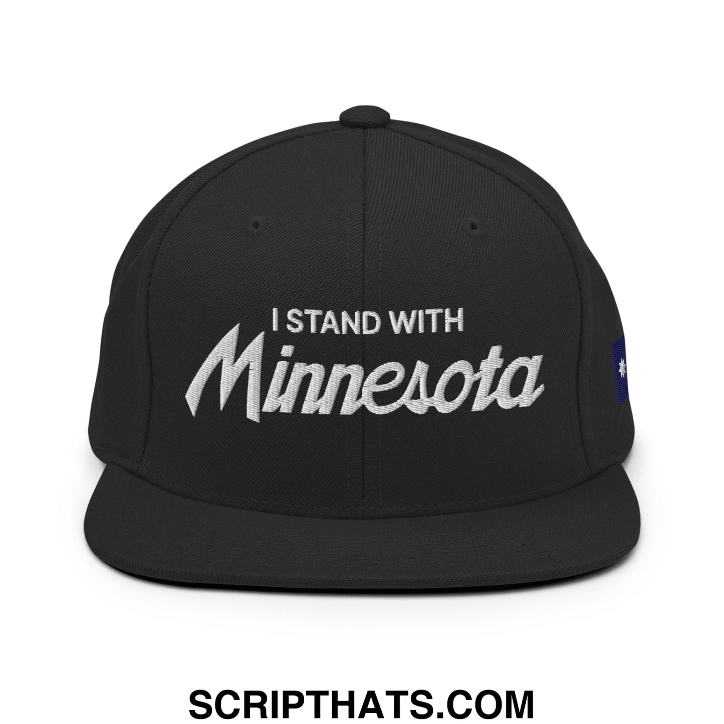 I Stand With Minnesota Flag Embroidered Flat Bill Brim Snapback Hat Dark Navy