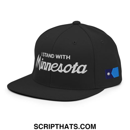 I Stand With Minnesota Flag Embroidered Flat Bill Brim Snapback Hat Black