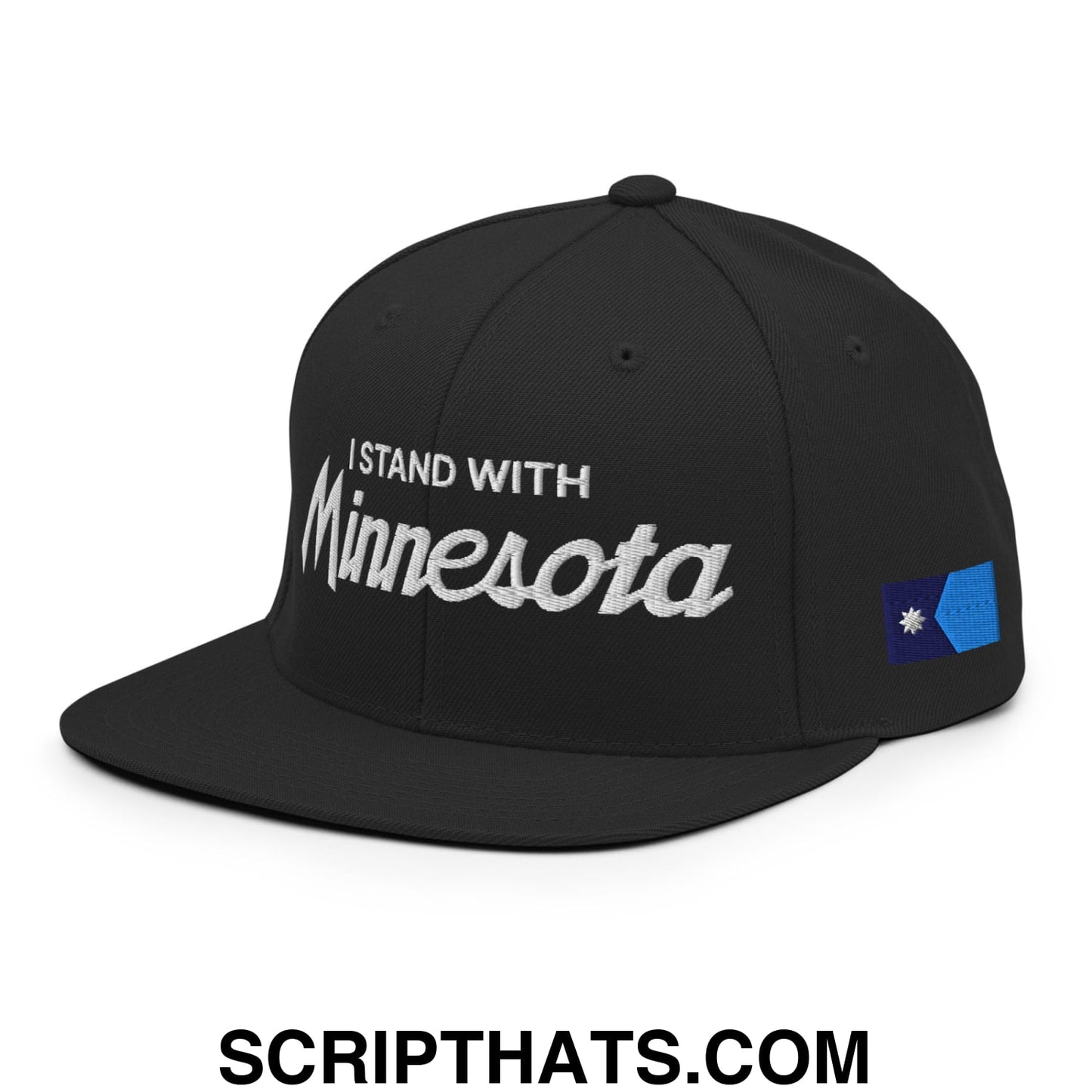 I Stand With Minnesota Flag Embroidered Flat Bill Brim Snapback Hat Black