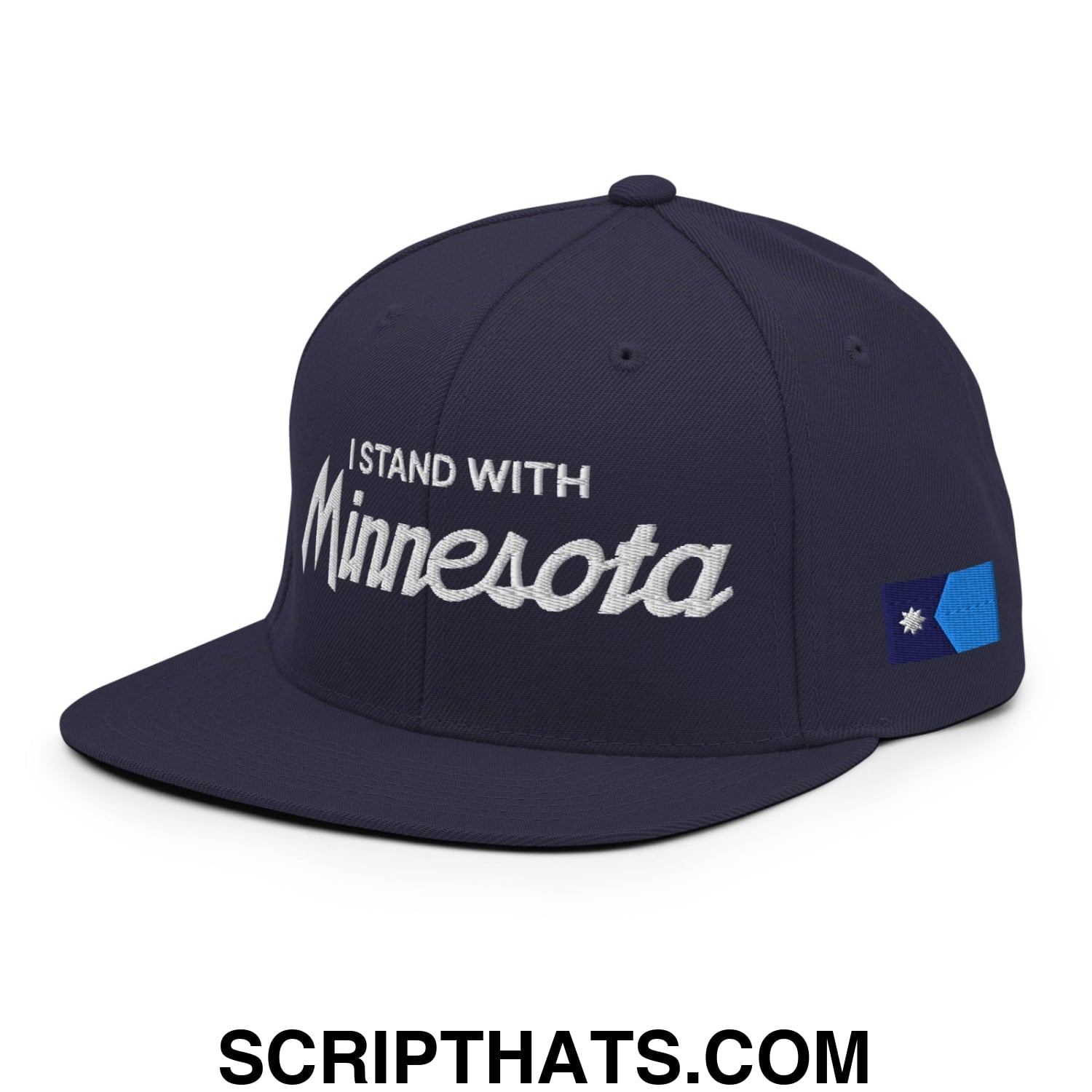I Stand With Minnesota Flag Embroidered Flat Bill Brim Snapback Hat Navy