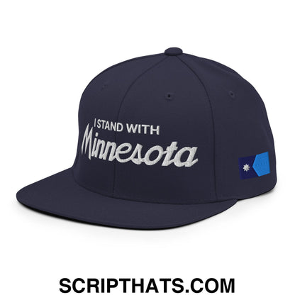 I Stand With Minnesota Flag Embroidered Flat Bill Brim Snapback Hat Navy