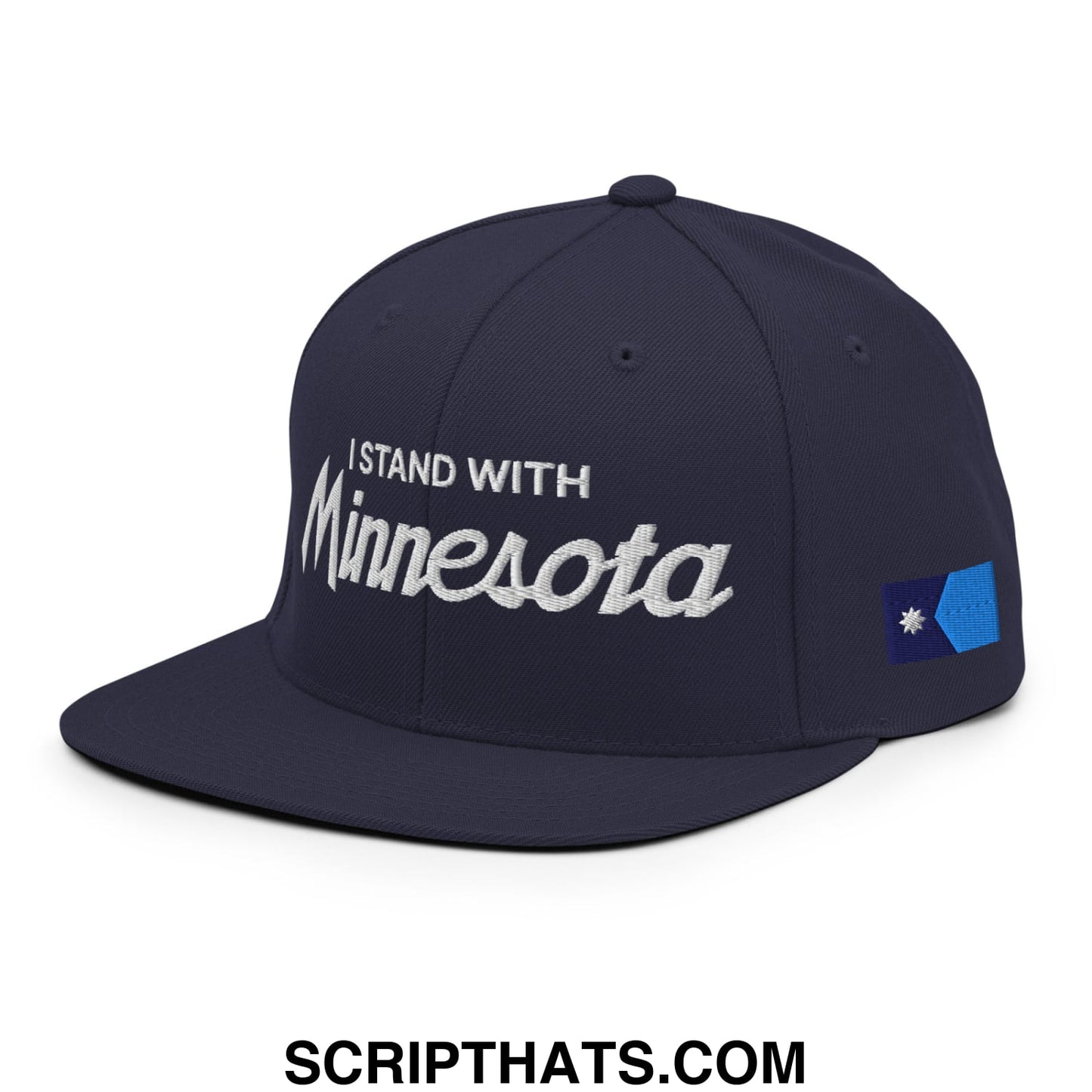I Stand With Minnesota Flag Embroidered Flat Bill Brim Snapback Hat Navy