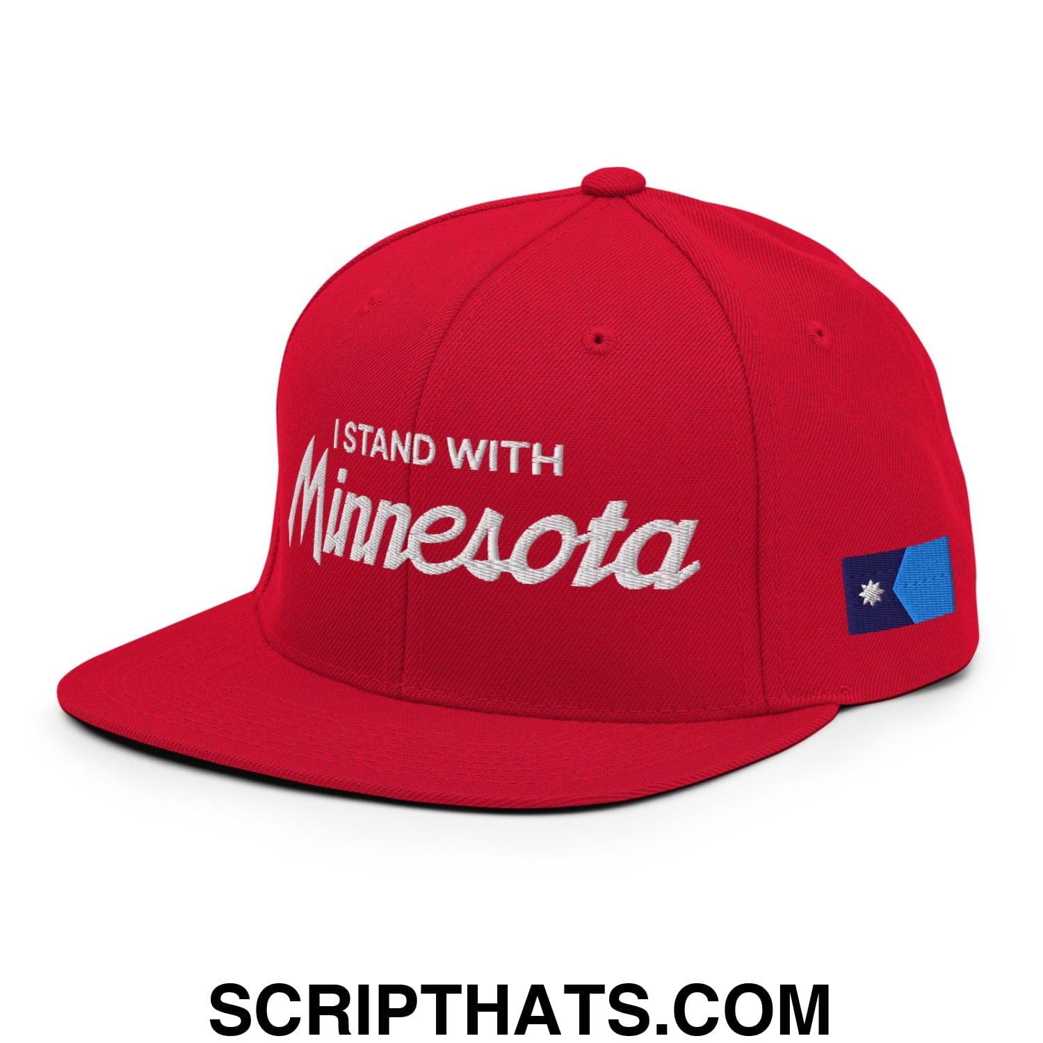 I Stand With Minnesota Flag Embroidered Flat Bill Brim Snapback Hat Red