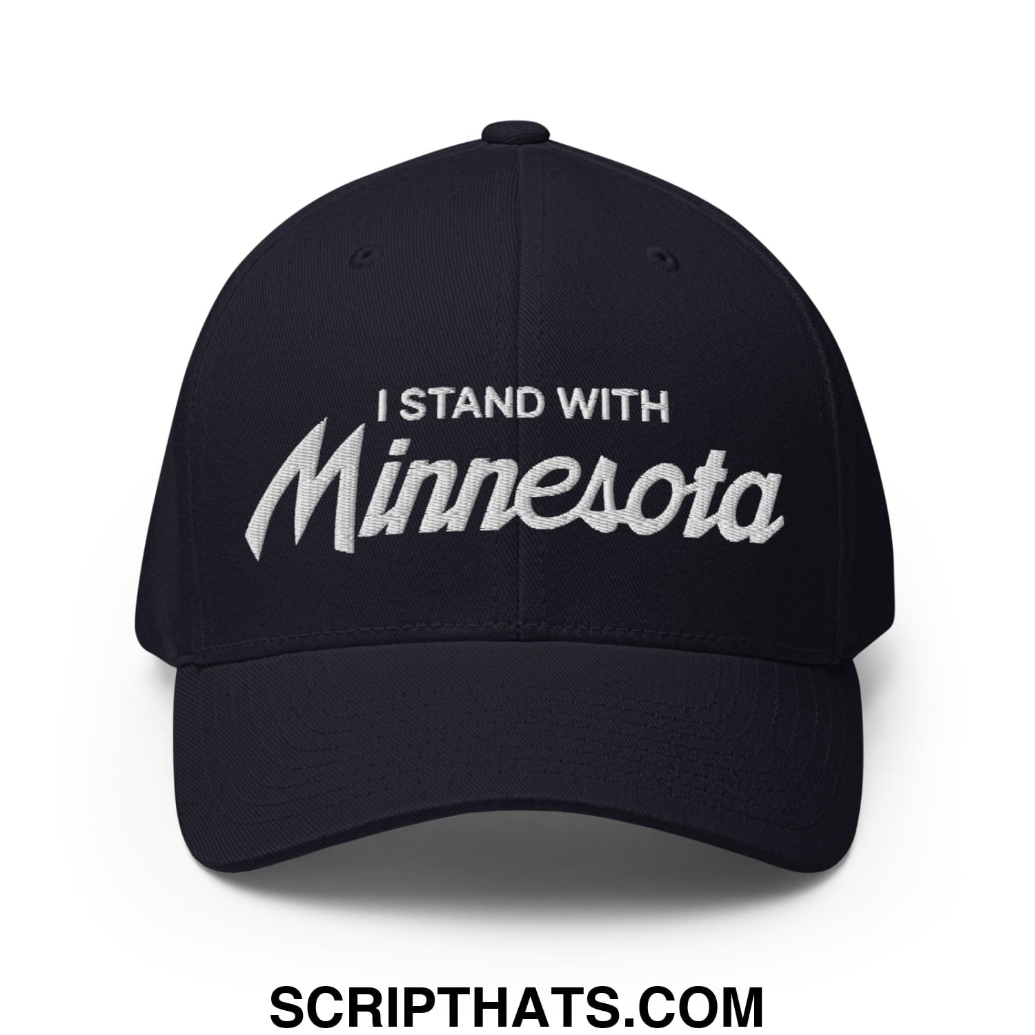 I Stand With Minnesota Flag Embroidered Stretch Fit Baseball Hat Dark Navy