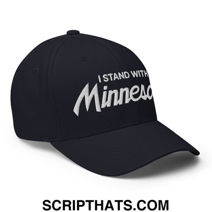 I Stand With Minnesota Flag Embroidered Stretch Fit Baseball Hat Dark Navy