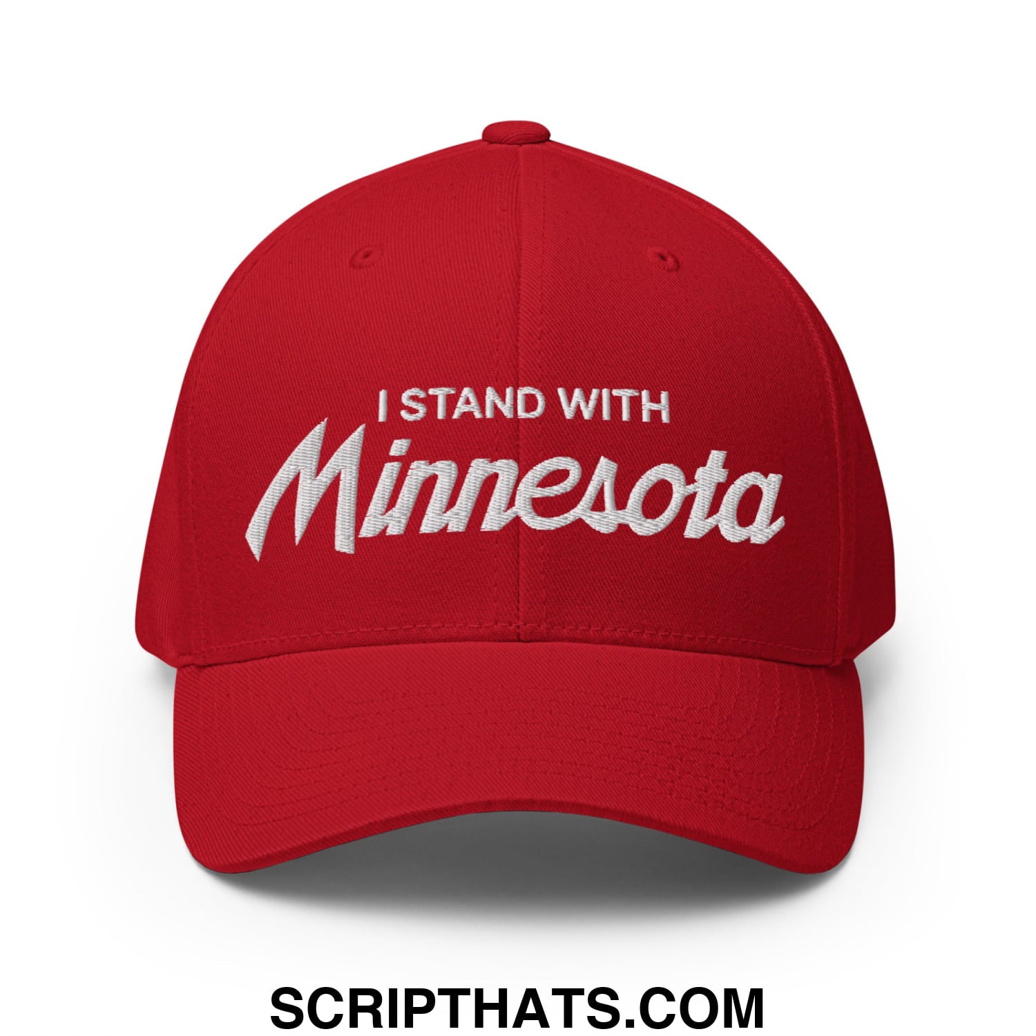 I Stand With Minnesota Flag Embroidered Stretch Fit Baseball Hat Red