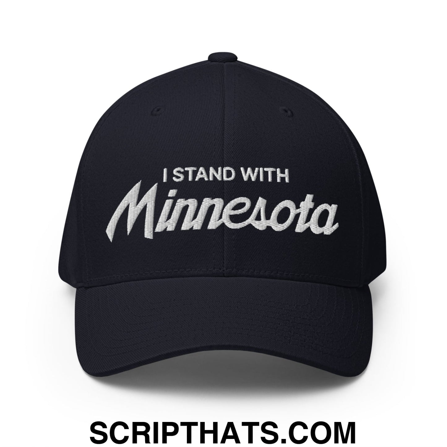 I Stand With Minnesota Flag Embroidered Stretch Fit Baseball Hat Dark Navy