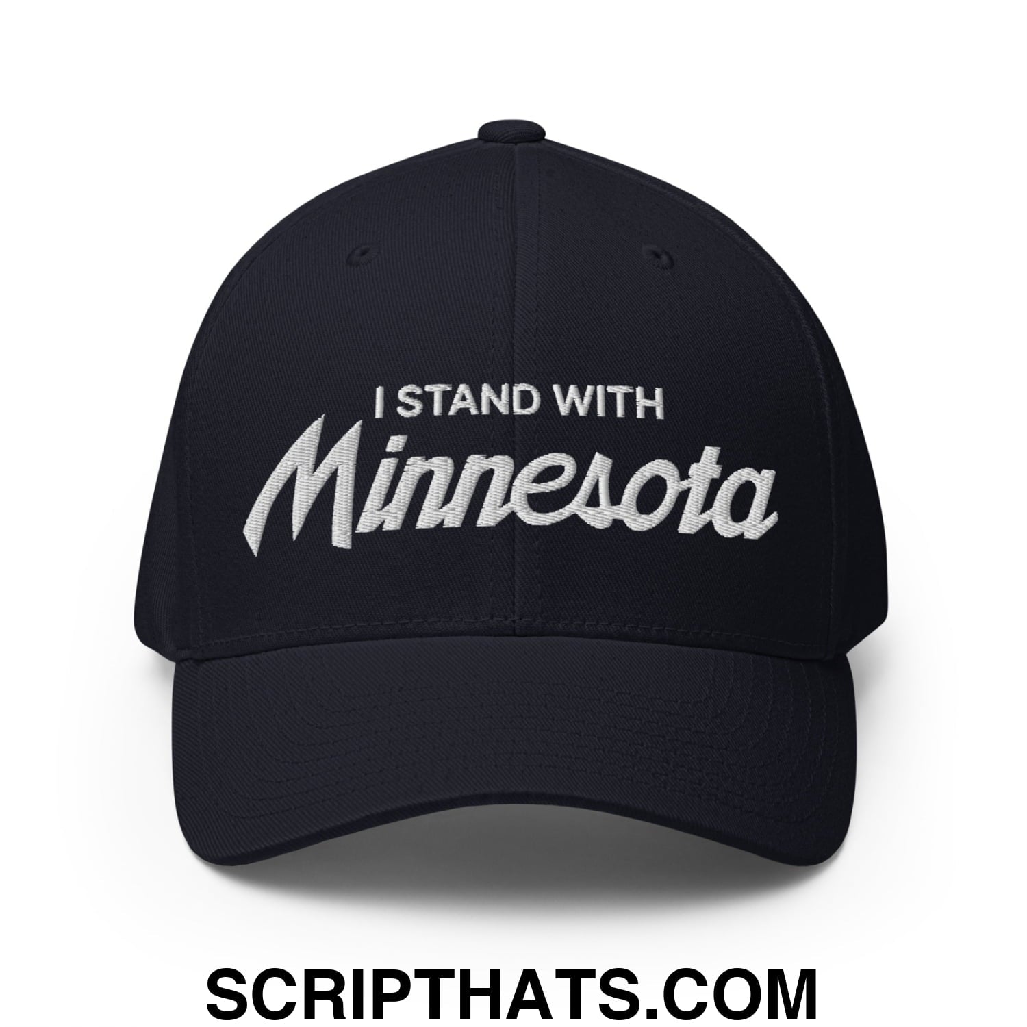 I Stand With Minnesota Flag Embroidered Stretch Fit Baseball Hat Dark Navy