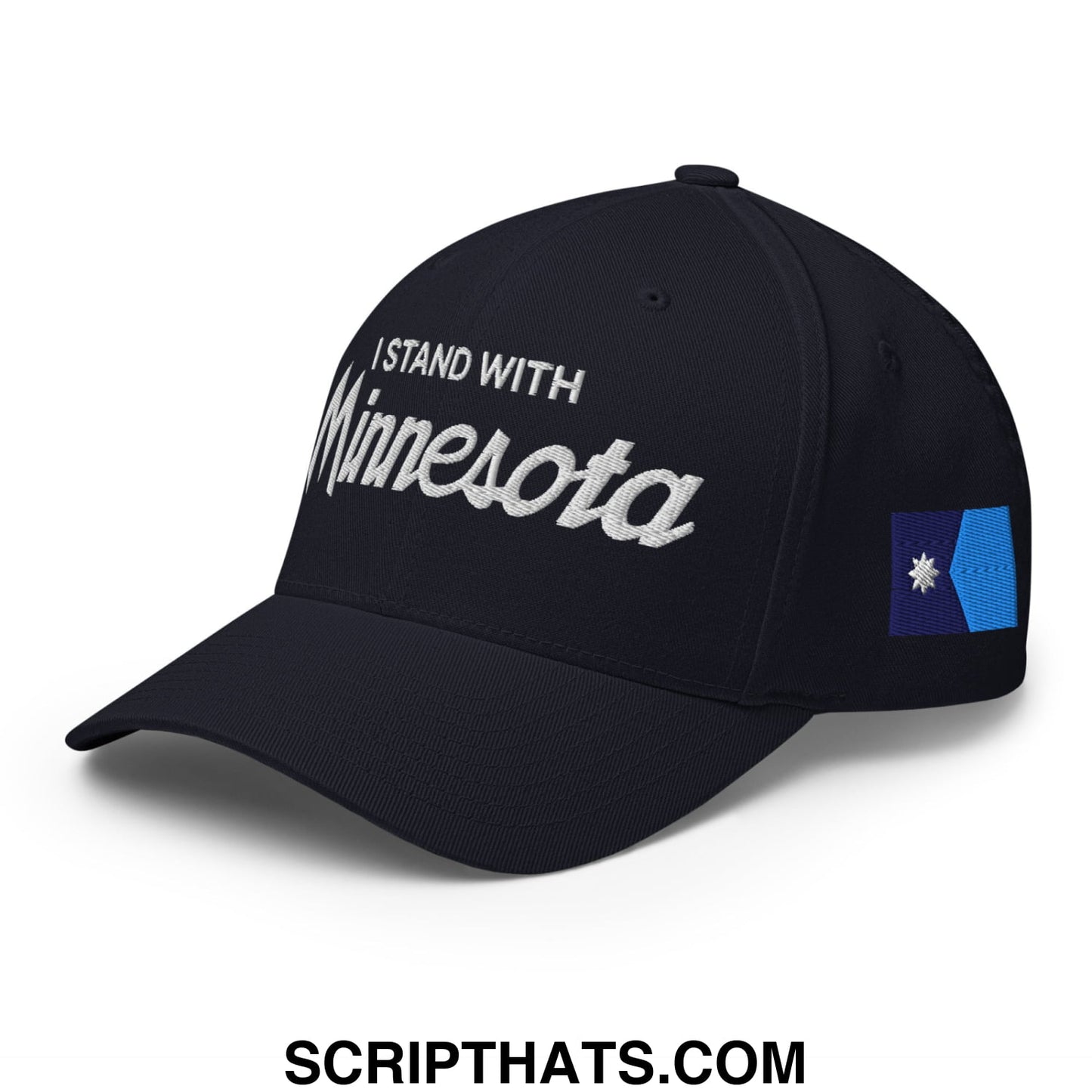 I Stand With Minnesota Flag Embroidered Stretch Fit Baseball Hat Dark Navy