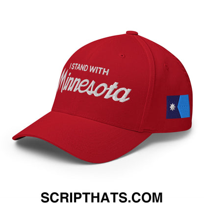 I Stand With Minnesota Flag Embroidered Stretch Fit Baseball Hat Red
