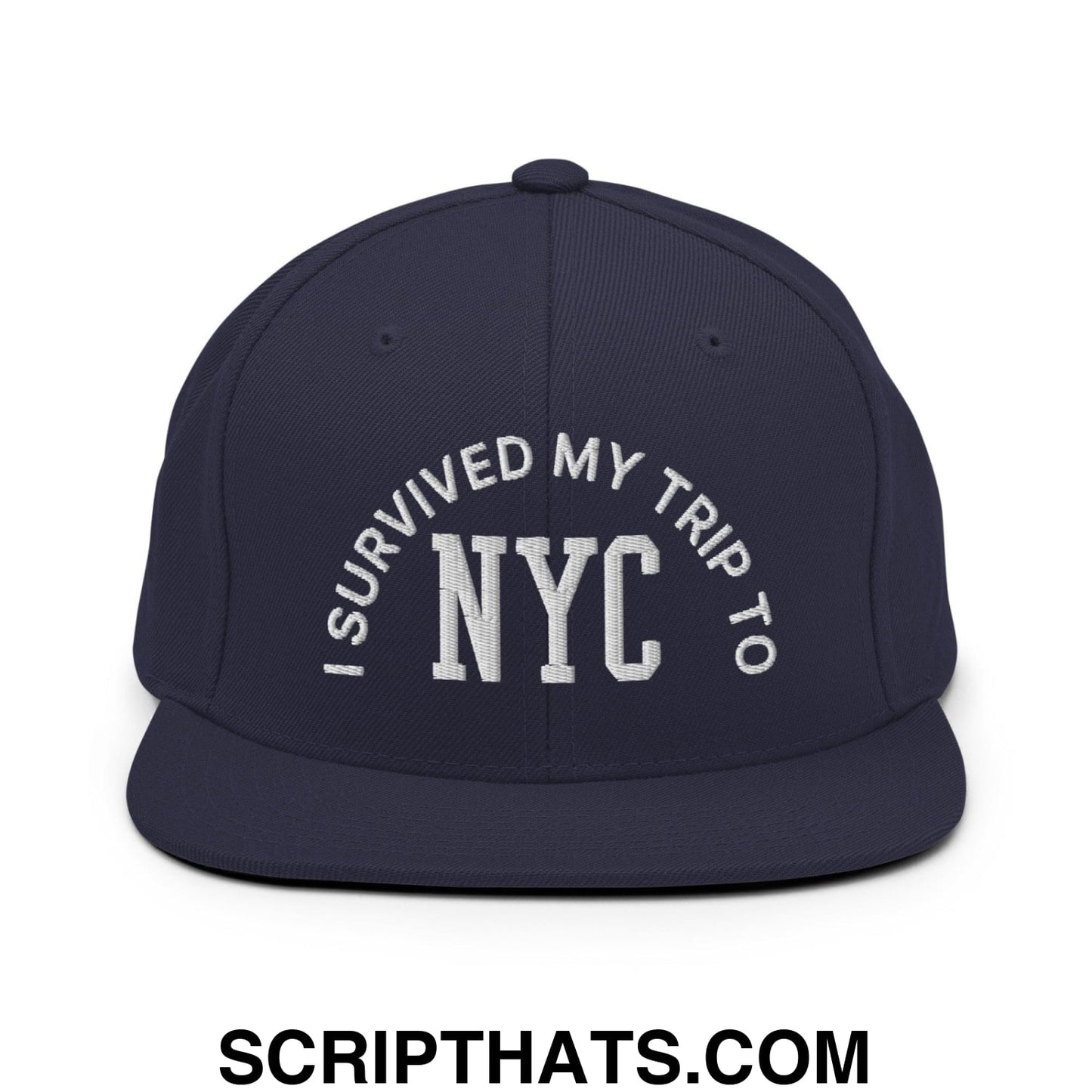 I Survived My Trip to NYC Embroidered Flat Bill Brim Snapback Hat Navy