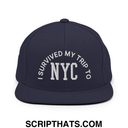 I Survived My Trip to NYC Embroidered Flat Bill Brim Snapback Hat Navy