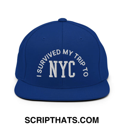 I Survived My Trip to NYC Embroidered Flat Bill Brim Snapback Hat Royal Blue