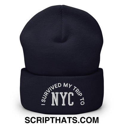 I Survived My Trip to NYC Embroidered Knit Cuffed Beanie Navy